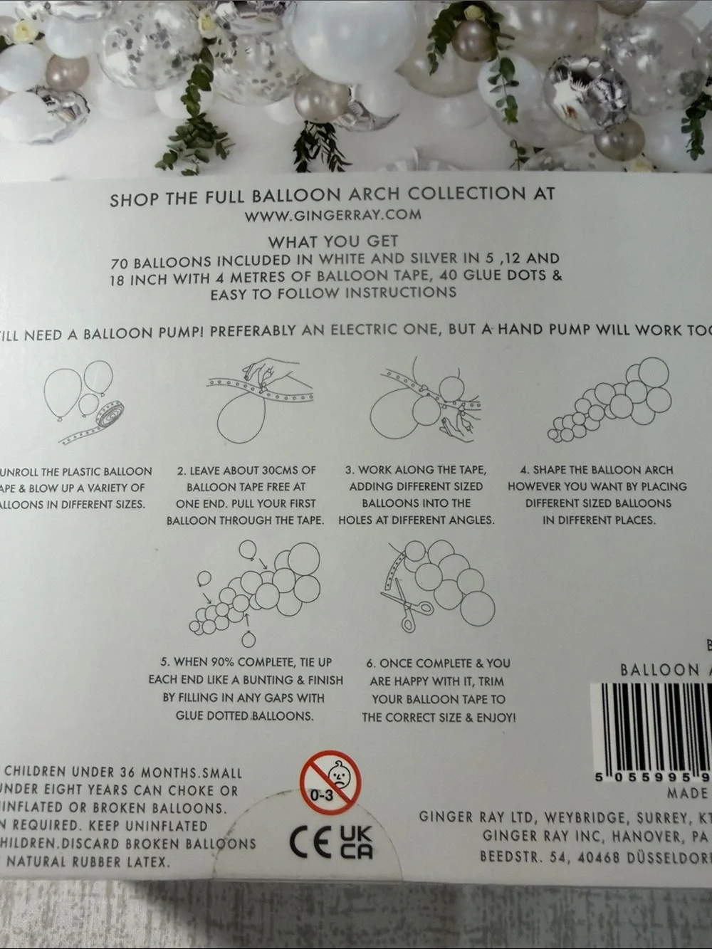 Silver & White Balloon Arch Kit. NEW